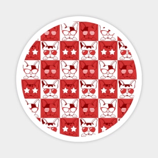 Frenchies with Glasses Pattern Red Magnet